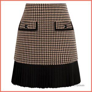 Plaid High Waist Pleated A-Line Mini Skirt, Polyester Viscose Elastane